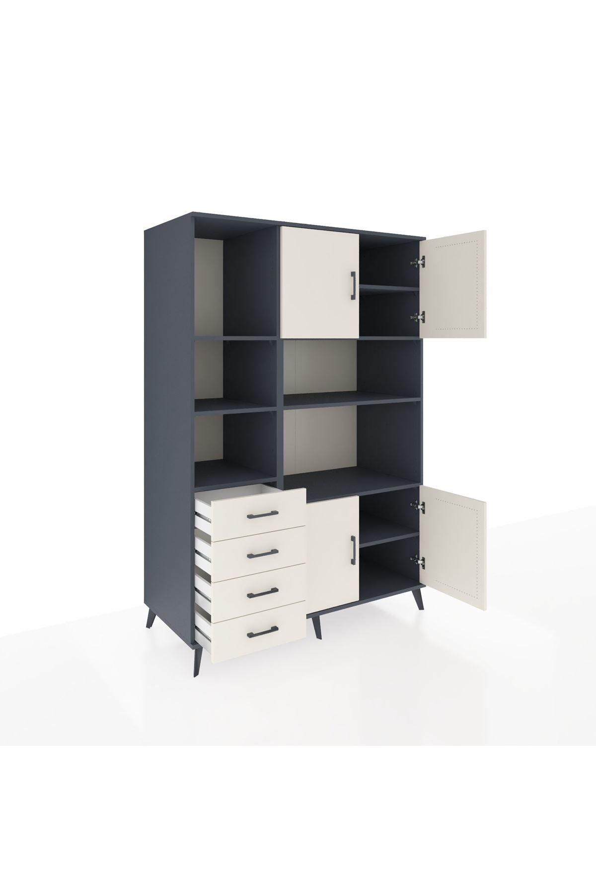 Kronos Dolap 8 Raflı 4 Çekmeceli 4 Kapaklı 132x59x195 Antrasit-Aytaşı/Aytaşı
