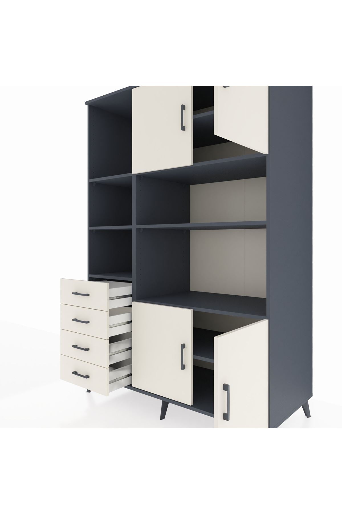 Kronos Dolap 8 Raflı 4 Çekmeceli 4 Kapaklı 132x59x195 Antrasit-Aytaşı/Aytaşı
