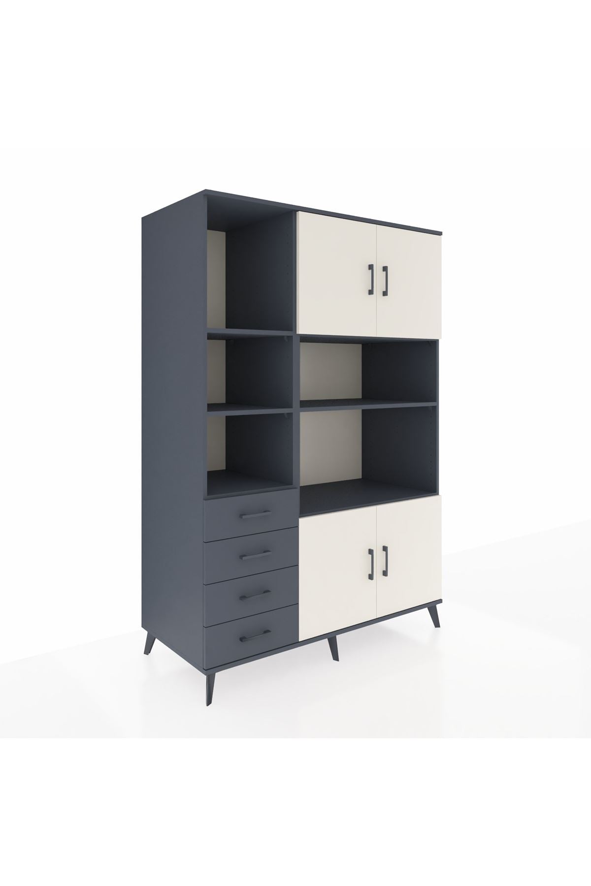 Kronos Dolap 8 Raflı 4 Çekmeceli 4 Kapaklı 132x59x195 Antrasit-Aytaşı/Antrasit