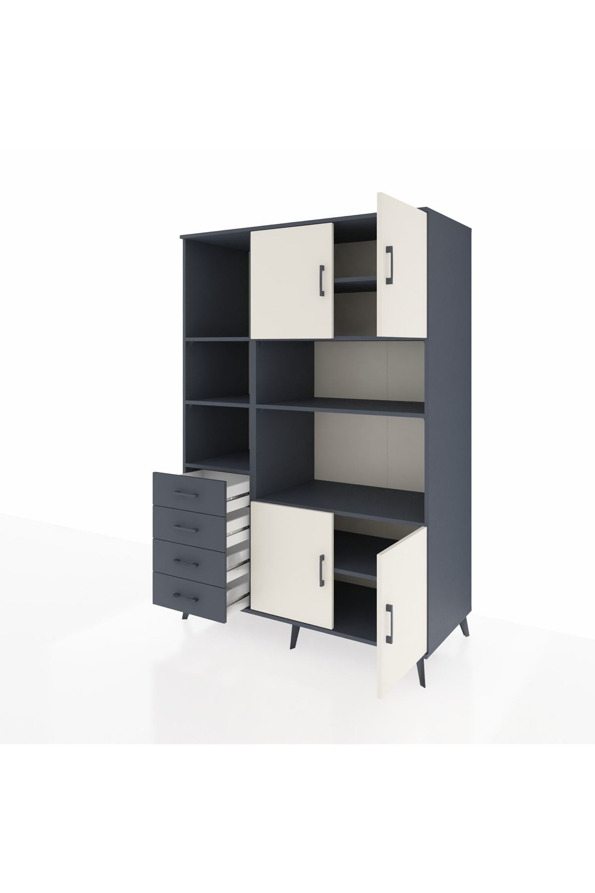 Kronos Dolap 8 Raflı 4 Çekmeceli 4 Kapaklı 132x59x195 Antrasit-Aytaşı/Antrasit