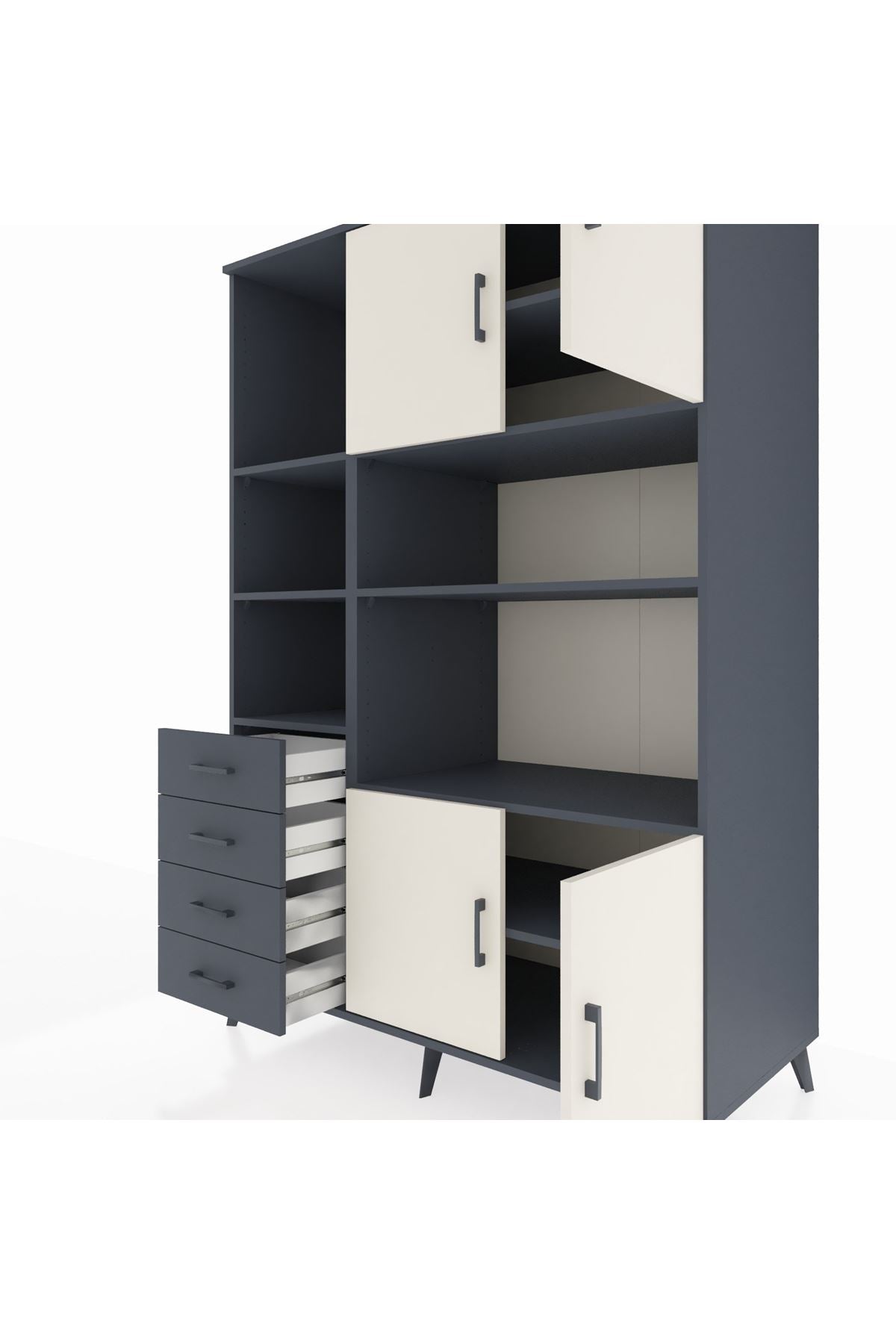Kronos Dolap 8 Raflı 4 Çekmeceli 4 Kapaklı 132x59x195 Antrasit-Aytaşı/Antrasit