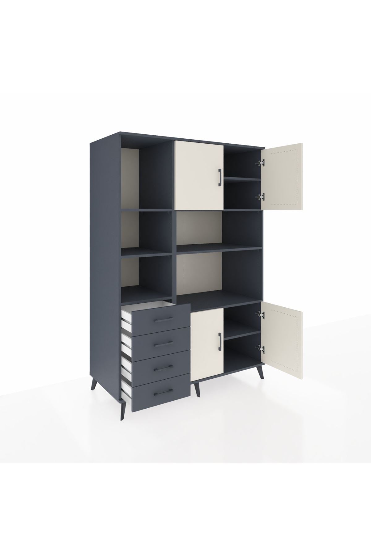 Kronos Dolap 8 Raflı 4 Çekmeceli 4 Kapaklı 132x59x195 Antrasit-Aytaşı/Antrasit