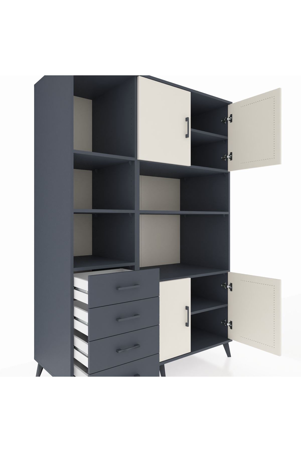 Kronos Dolap 8 Raflı 4 Çekmeceli 4 Kapaklı 132x59x195 Antrasit-Aytaşı/Antrasit