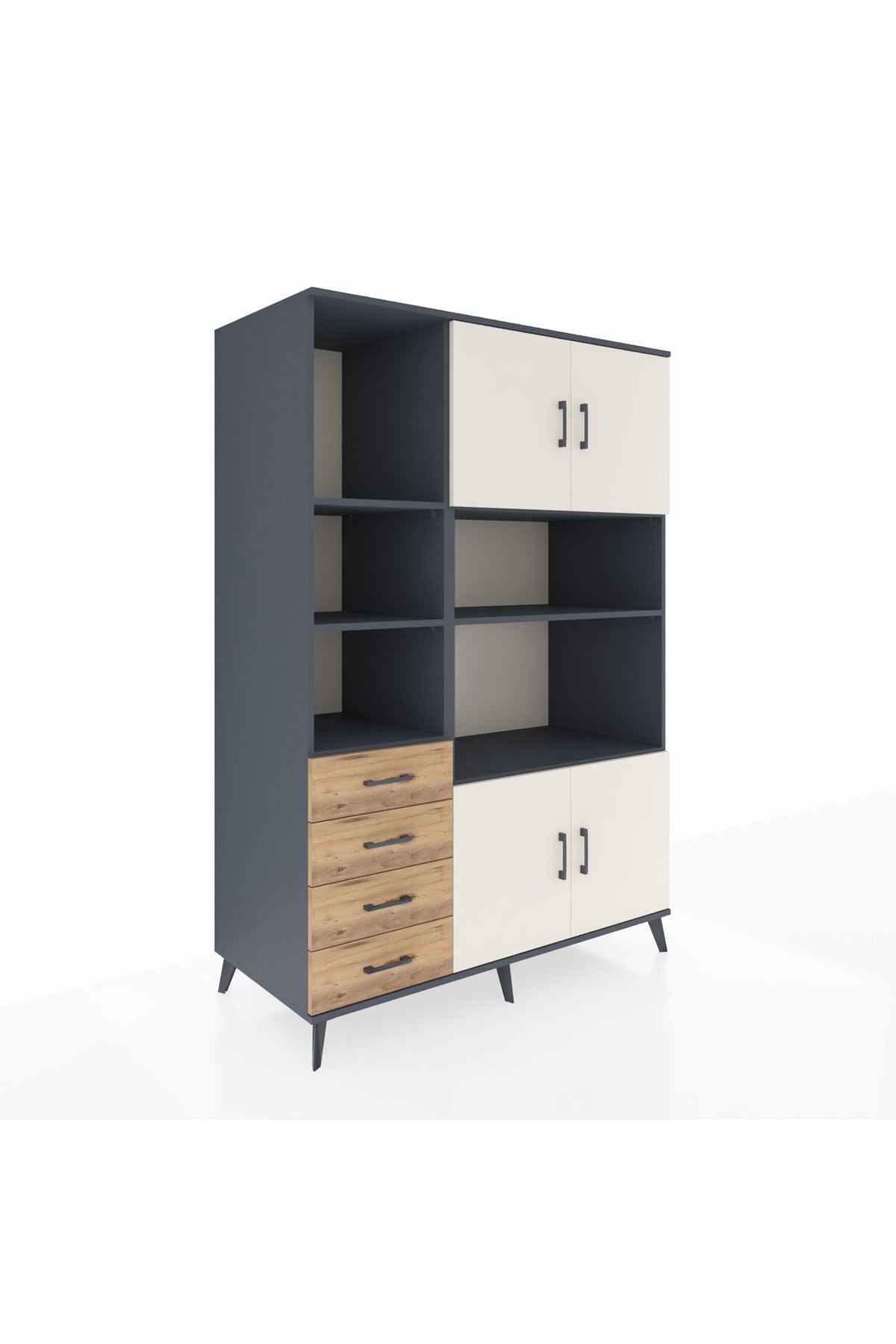 Kronos Dolap 8 Raflı 4 Çekmeceli 4 Kapaklı 132x59x195 Antrasit-Aytaşı/Çam