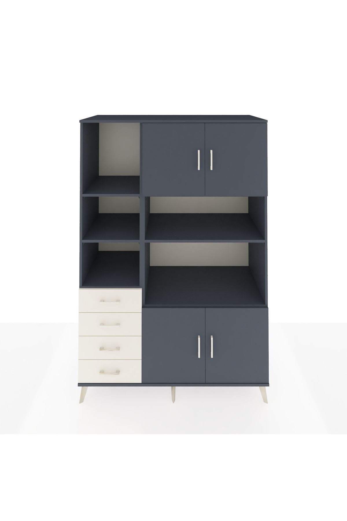 Kronos Dolap 8 Raflı 4 Çekmeceli 4 Kapaklı 132x59x195 Antrasit-Antrasit/Aytaşı