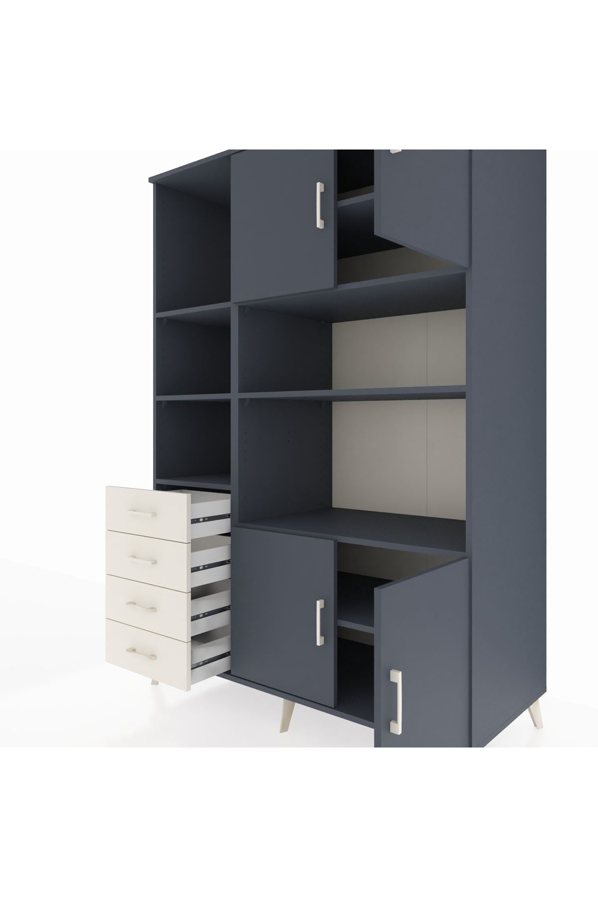 Kronos Dolap 8 Raflı 4 Çekmeceli 4 Kapaklı 132x59x195 Antrasit-Antrasit/Aytaşı