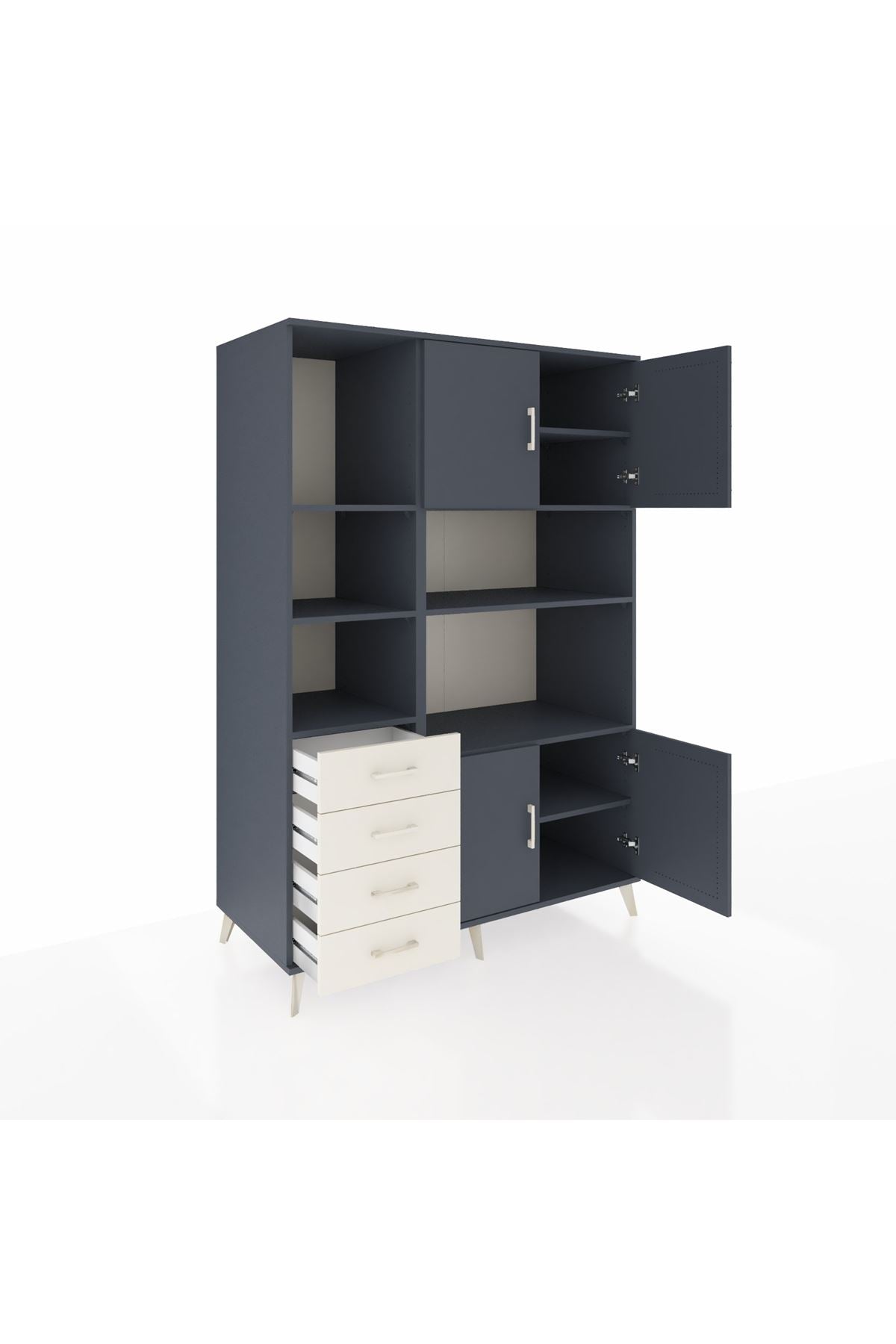 Kronos Dolap 8 Raflı 4 Çekmeceli 4 Kapaklı 132x59x195 Antrasit-Antrasit/Aytaşı