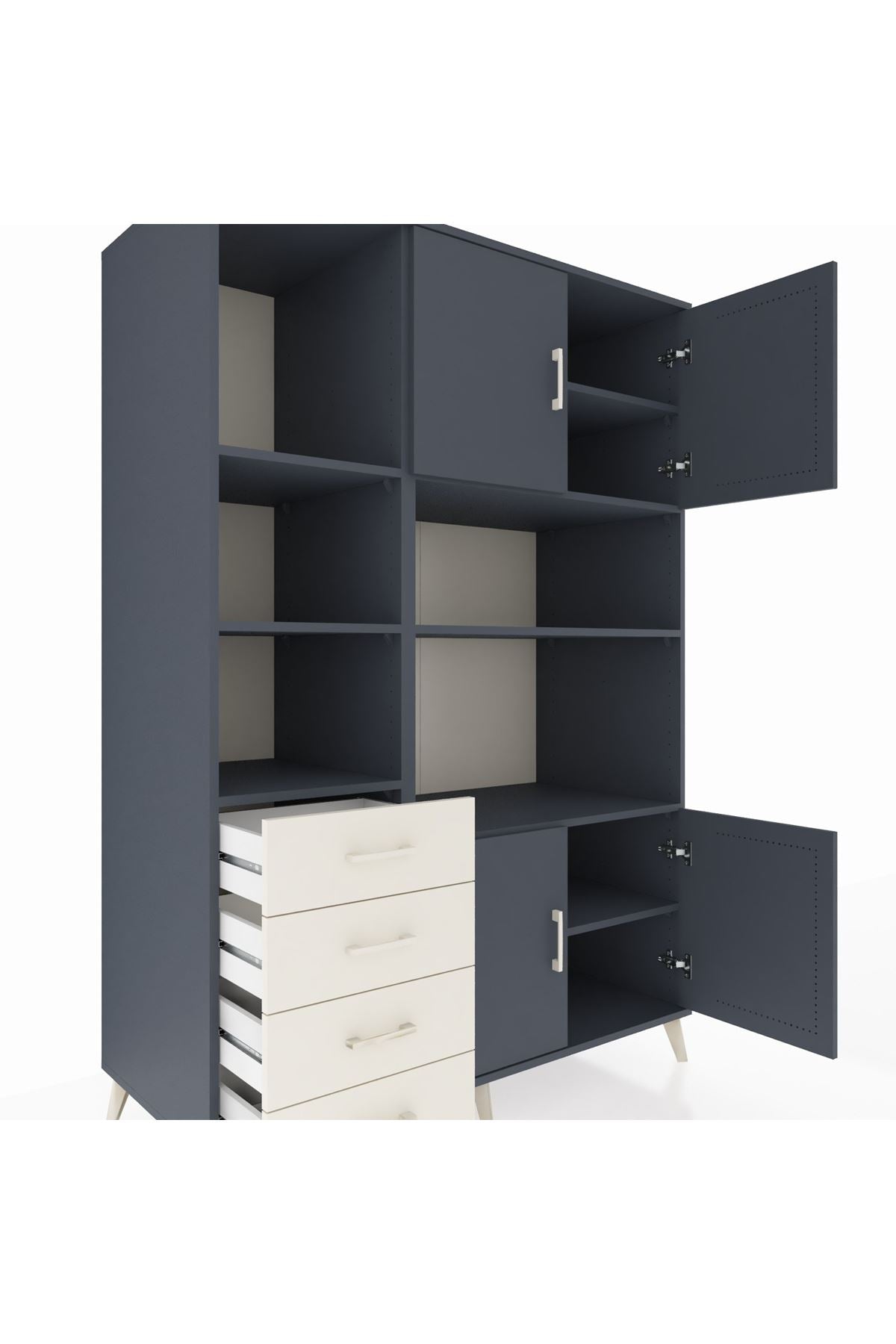 Kronos Dolap 8 Raflı 4 Çekmeceli 4 Kapaklı 132x59x195 Antrasit-Antrasit/Aytaşı