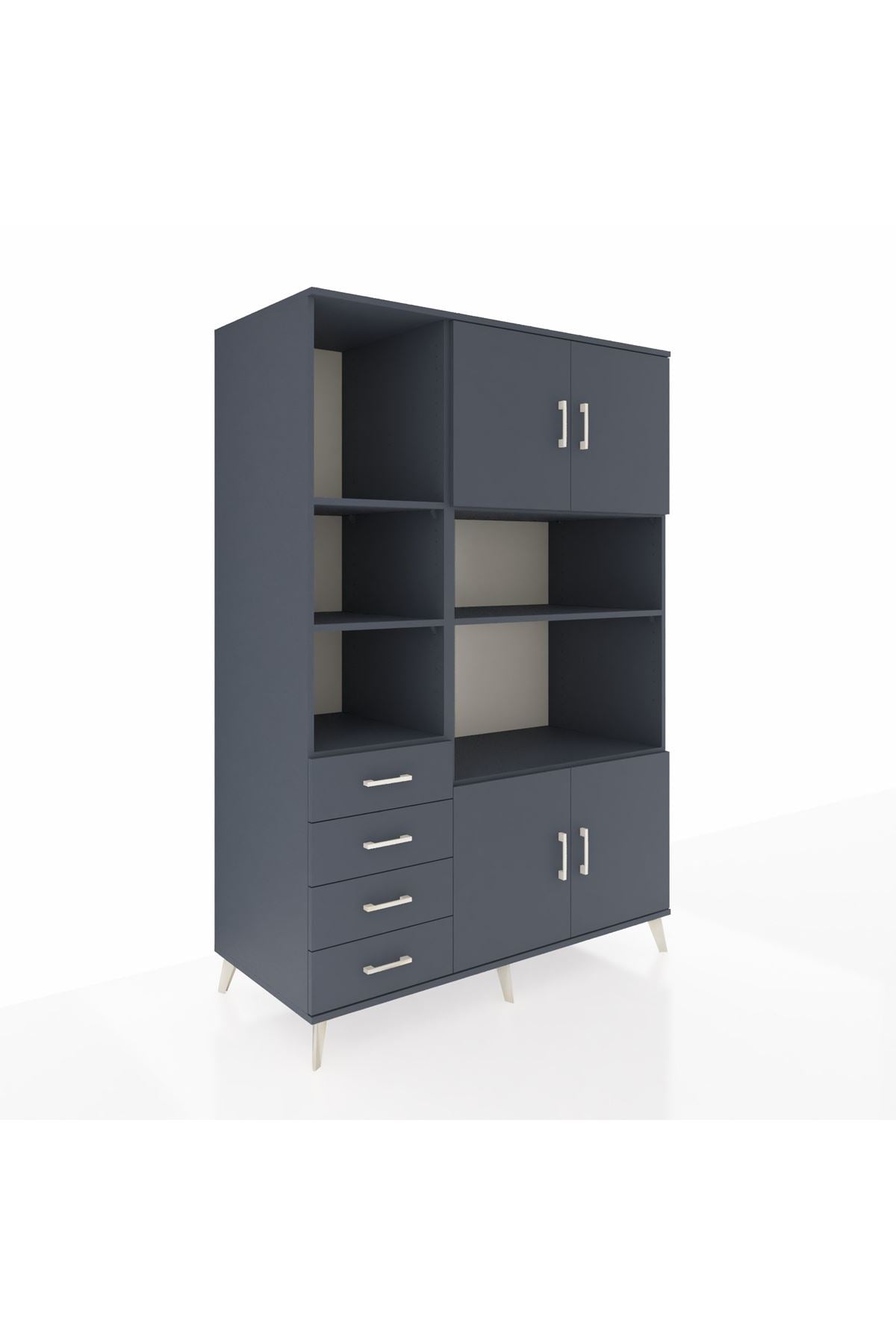 Kronos Dolap 8 Raflı 4 Çekmeceli 4 Kapaklı 132x59x195 Antrasit-Antrasit/Antrasit