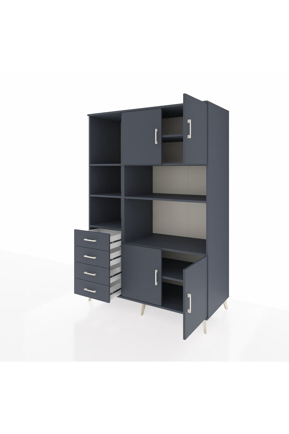 Kronos Dolap 8 Raflı 4 Çekmeceli 4 Kapaklı 132x59x195 Antrasit-Antrasit/Antrasit