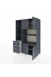 Kronos Dolap 8 Raflı 4 Çekmeceli 4 Kapaklı 132x59x195 Antrasit-Antrasit/Antrasit