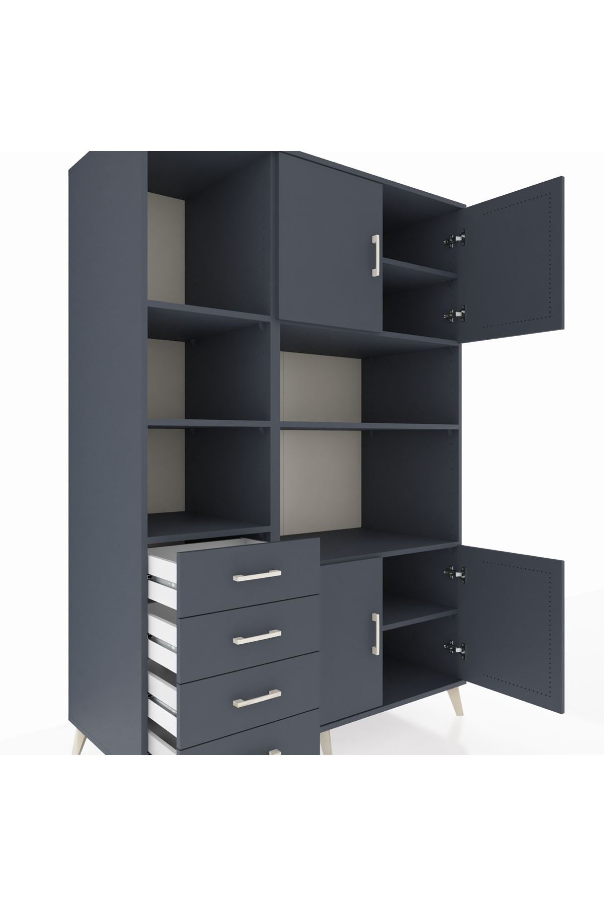 Kronos Dolap 8 Raflı 4 Çekmeceli 4 Kapaklı 132x59x195 Antrasit-Antrasit/Antrasit