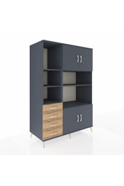 Kronos Dolap 8 Raflı 4 Çekmeceli 4 Kapaklı 132x59x195 Antrasit-Antrasit/Çam