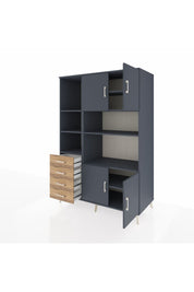 Kronos Dolap 8 Raflı 4 Çekmeceli 4 Kapaklı 132x59x195 Antrasit-Antrasit/Çam