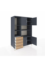 Kronos Dolap 8 Raflı 4 Çekmeceli 4 Kapaklı 132x59x195 Antrasit-Antrasit/Çam