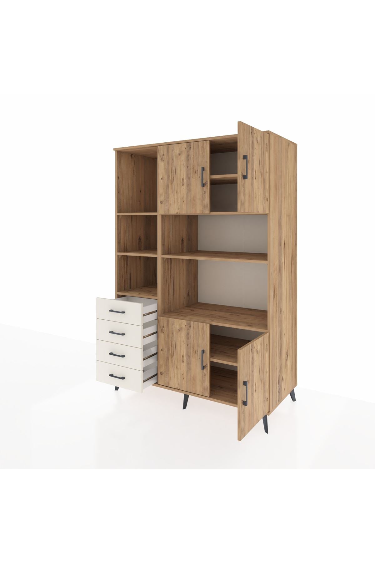 Kronos Dolap 8 Raflı 4 Çekmeceli 4 Kapaklı 132x59x195 Çam-Çam/Aytaşı