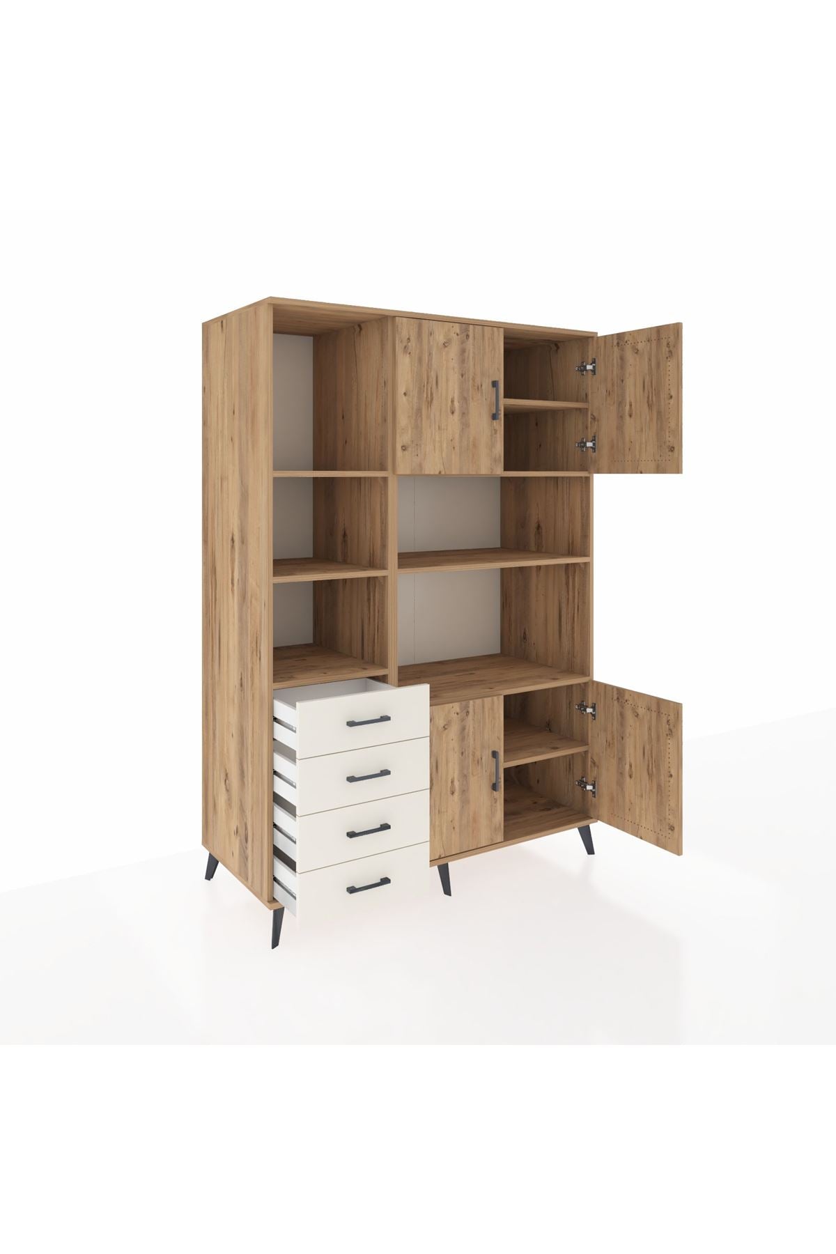 Kronos Dolap 8 Raflı 4 Çekmeceli 4 Kapaklı 132x59x195 Çam-Çam/Aytaşı