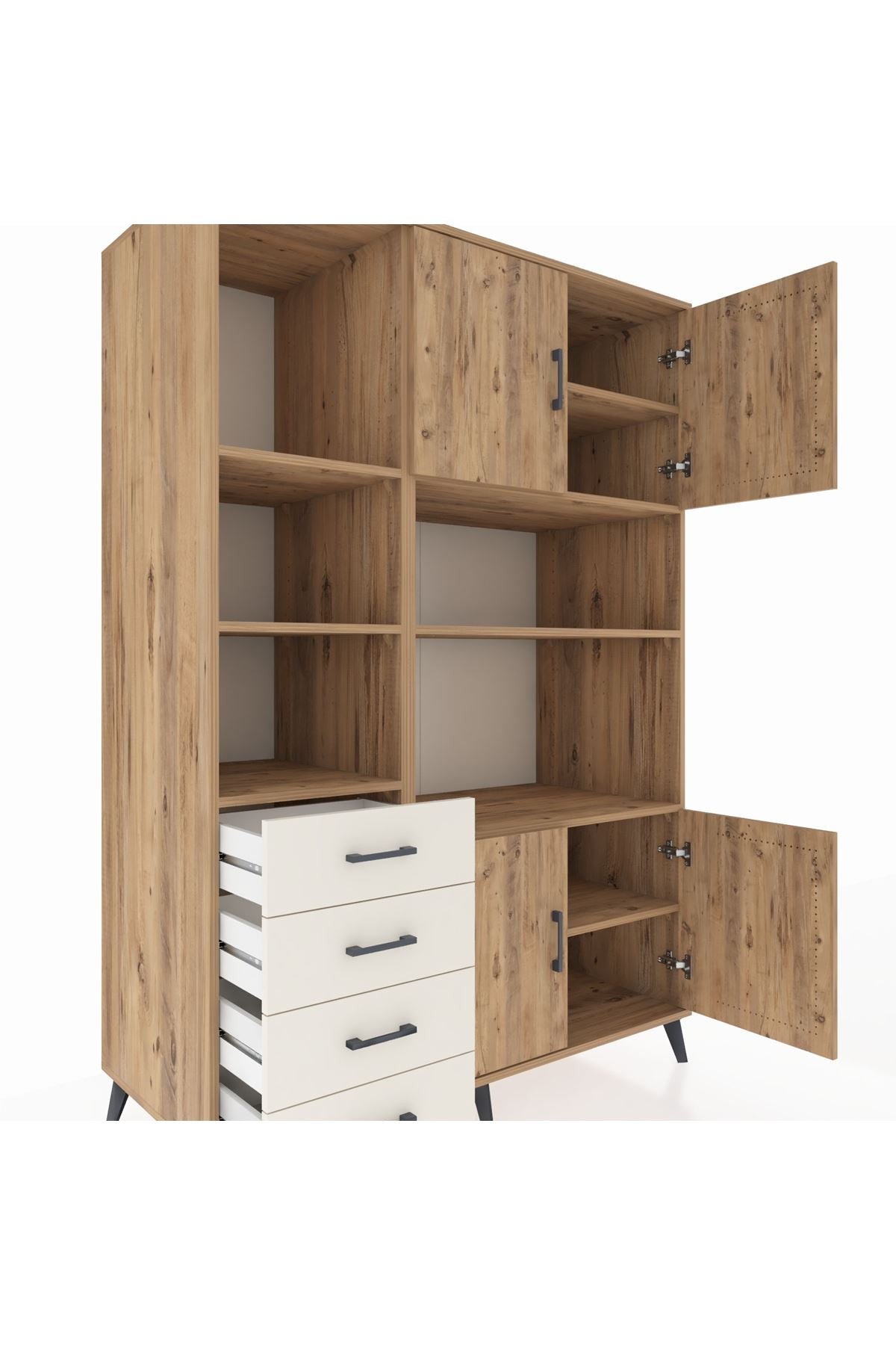 Kronos Dolap 8 Raflı 4 Çekmeceli 4 Kapaklı 132x59x195 Çam-Çam/Aytaşı