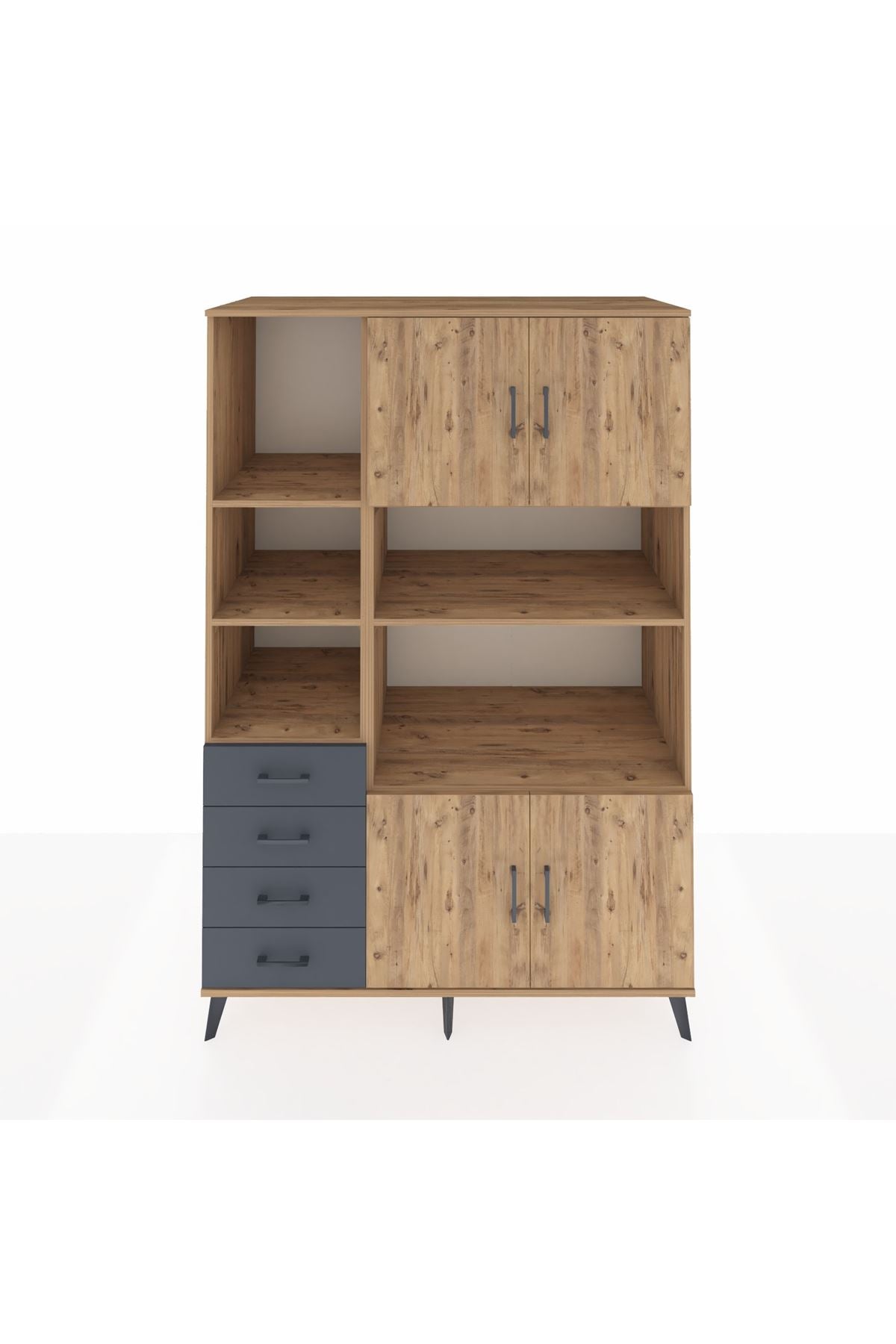 Kronos Dolap 8 Raflı 4 Çekmeceli 4 Kapaklı 132x59x195 Çam-Çam/Antrasit