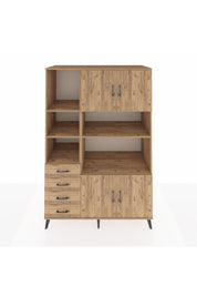 Kronos Dolap 8 Raflı 4 Çekmeceli 4 Kapaklı 132x59x195 Çam-Çam/Çam