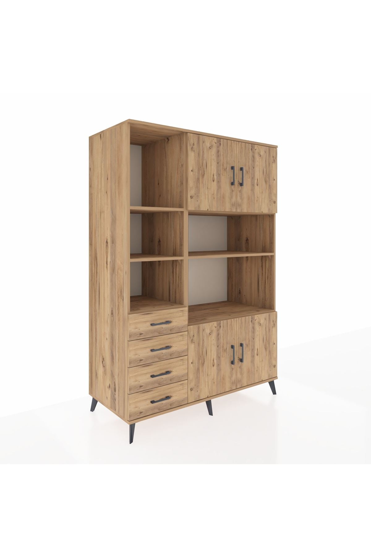 Kronos Dolap 8 Raflı 4 Çekmeceli 4 Kapaklı 132x59x195 Çam-Çam/Çam