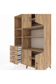 Kronos Dolap 8 Raflı 4 Çekmeceli 4 Kapaklı 132x59x195 Çam-Çam/Çam