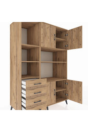 Kronos Dolap 8 Raflı 4 Çekmeceli 4 Kapaklı 132x59x195 Çam-Çam/Çam