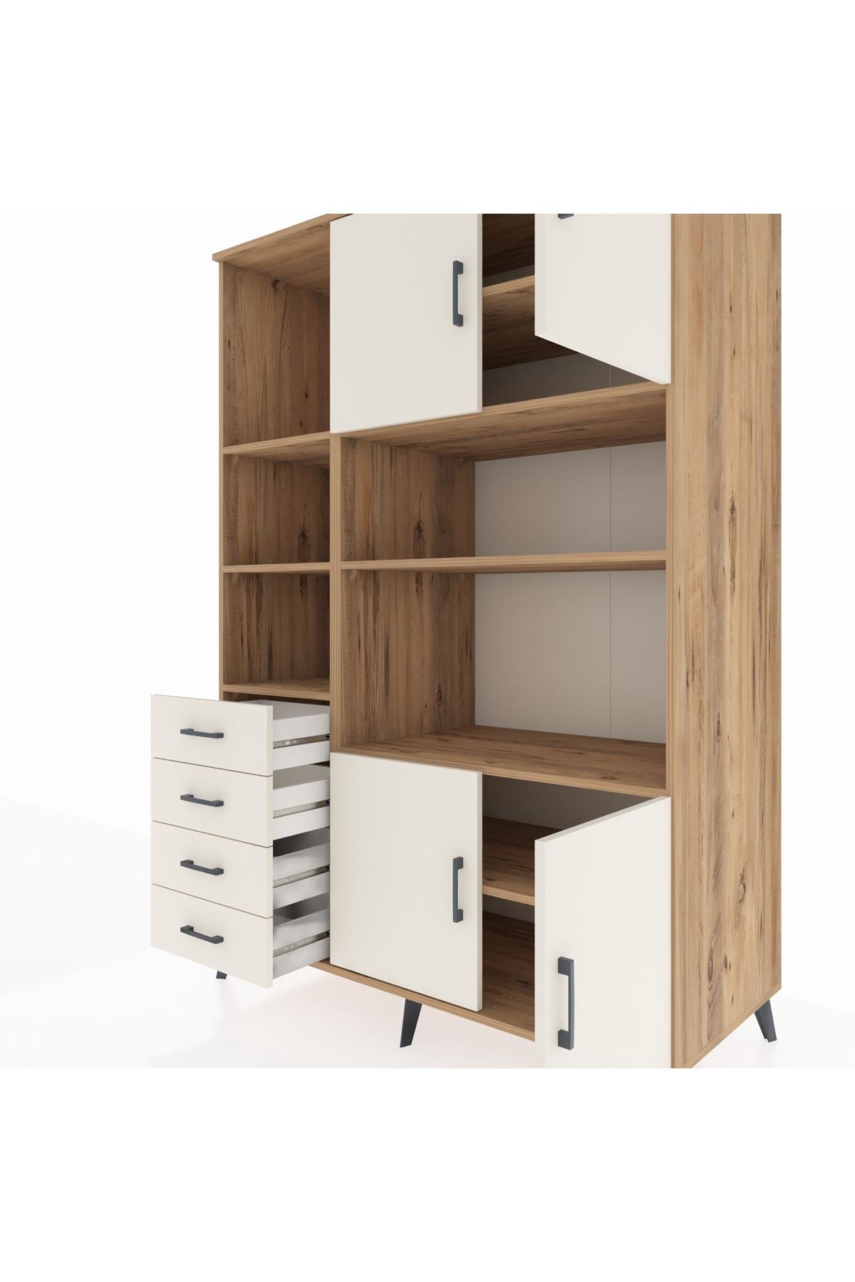 Kronos Dolap 8 Raflı 4 Çekmeceli 4 Kapaklı 132x59x195 Çam-Aytaşı/Aytaşı