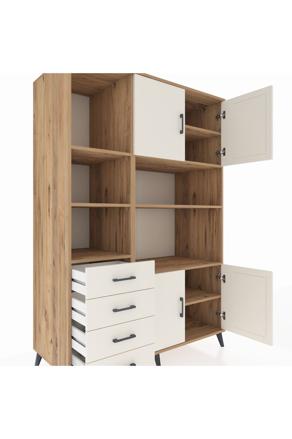 Kronos Dolap 8 Raflı 4 Çekmeceli 4 Kapaklı 132x59x195 Çam-Aytaşı/Aytaşı