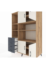 Kronos Dolap 8 Raflı 4 Çekmeceli 4 Kapaklı 132x59x195 Çam-Aytaşı/Antrasit