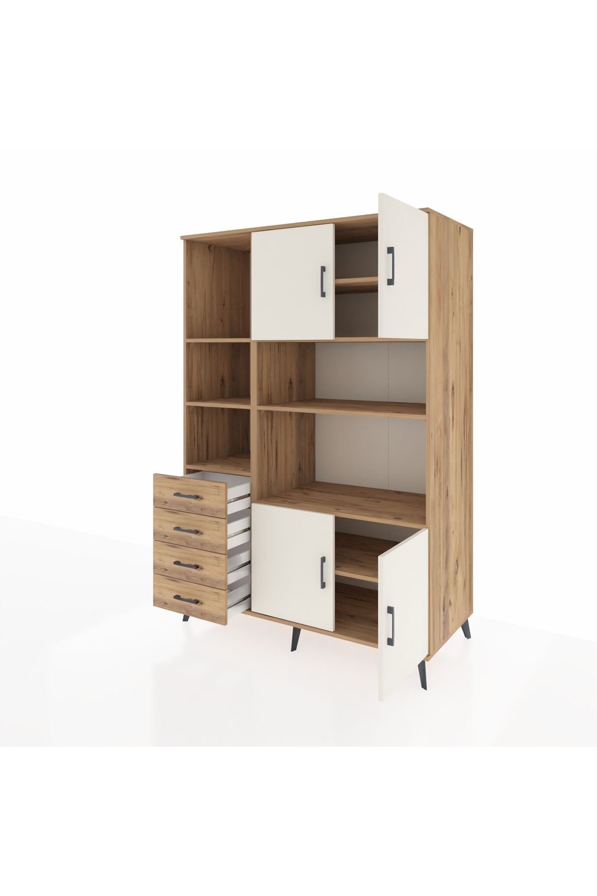 Kronos Dolap 8 Raflı 4 Çekmeceli 4 Kapaklı 132x59x195 Çam-Aytaşı/Çam