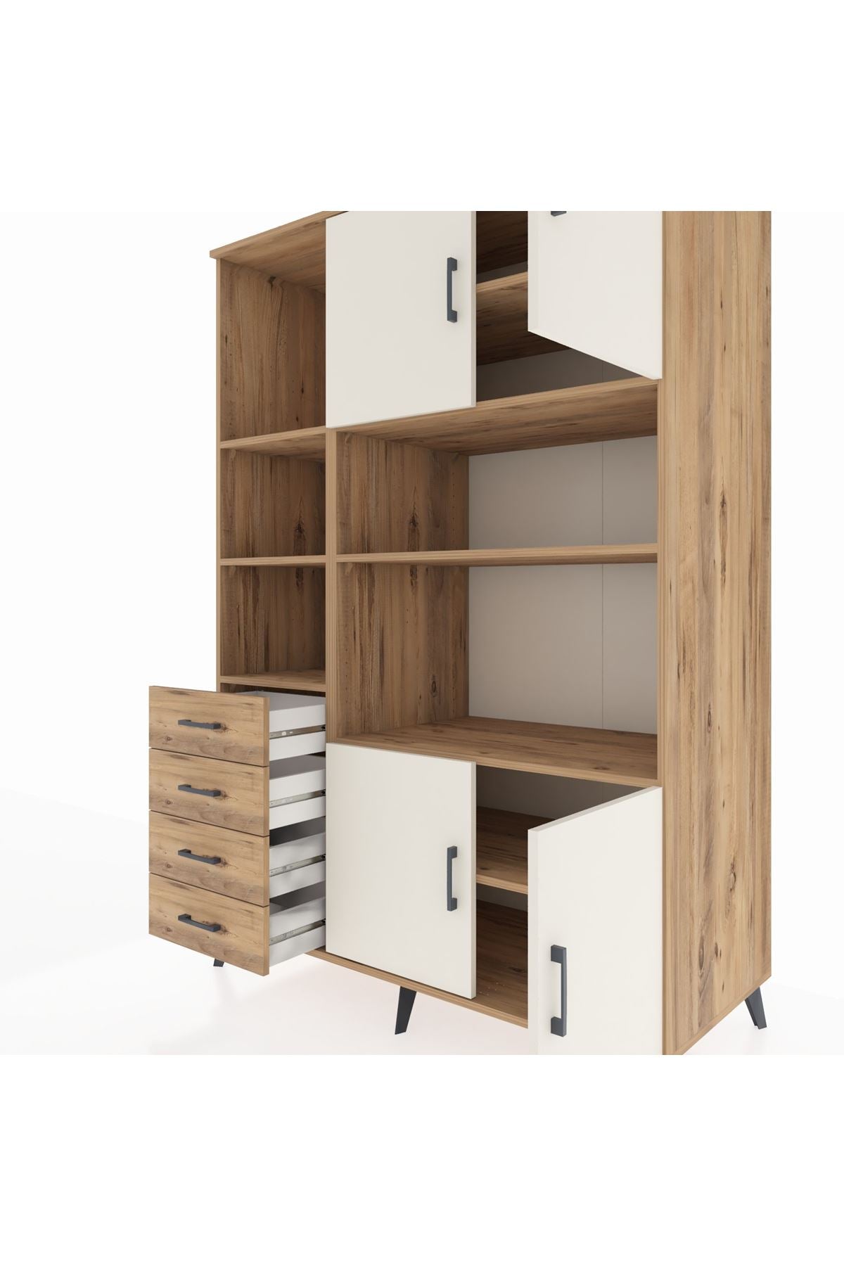 Kronos Dolap 8 Raflı 4 Çekmeceli 4 Kapaklı 132x59x195 Çam-Aytaşı/Çam