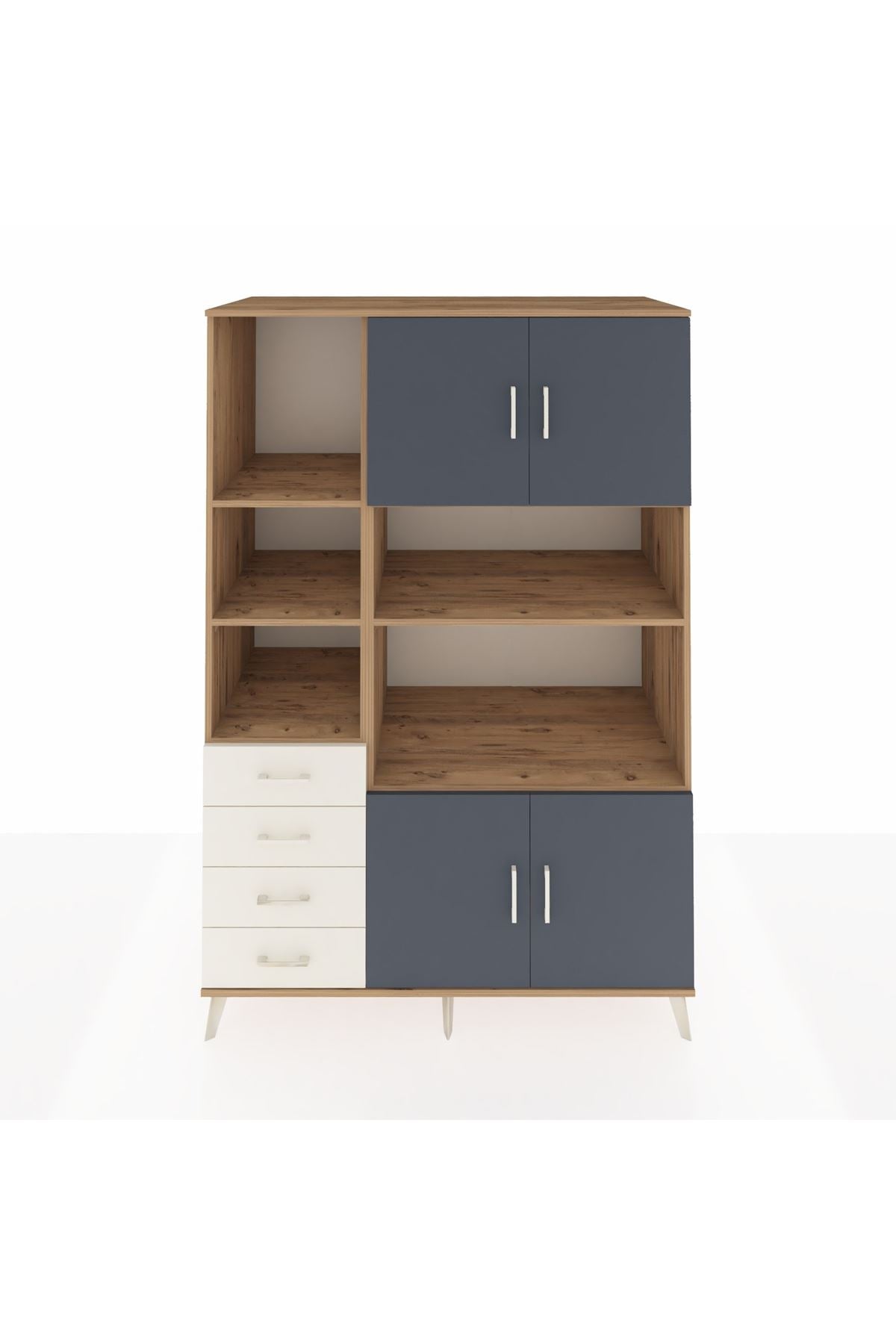 Kronos Dolap 8 Raflı 4 Çekmeceli 4 Kapaklı 132x59x195 Çam-Antrasit/Aytaşı