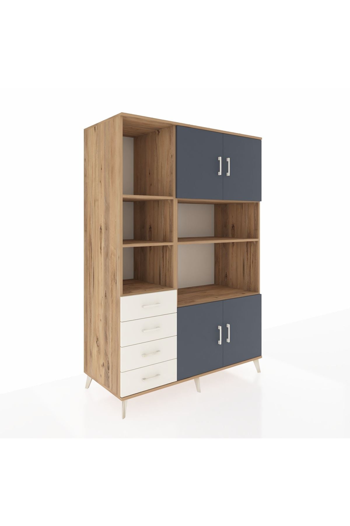 Kronos Dolap 8 Raflı 4 Çekmeceli 4 Kapaklı 132x59x195 Çam-Antrasit/Aytaşı