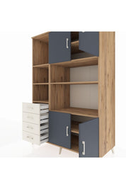 Kronos Dolap 8 Raflı 4 Çekmeceli 4 Kapaklı 132x59x195 Çam-Antrasit/Aytaşı