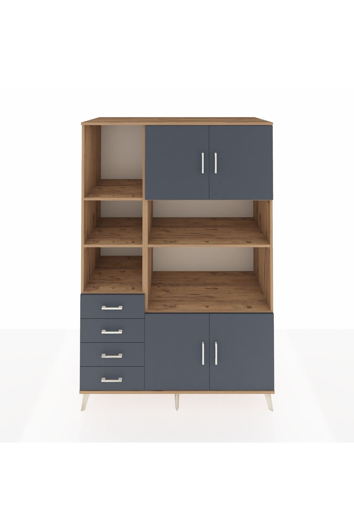 Kronos Dolap 8 Raflı 4 Çekmeceli 4 Kapaklı 132x59x195 Çam-Antrasit/Antrasit