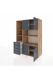 Kronos Dolap 8 Raflı 4 Çekmeceli 4 Kapaklı 132x59x195 Çam-Antrasit/Antrasit