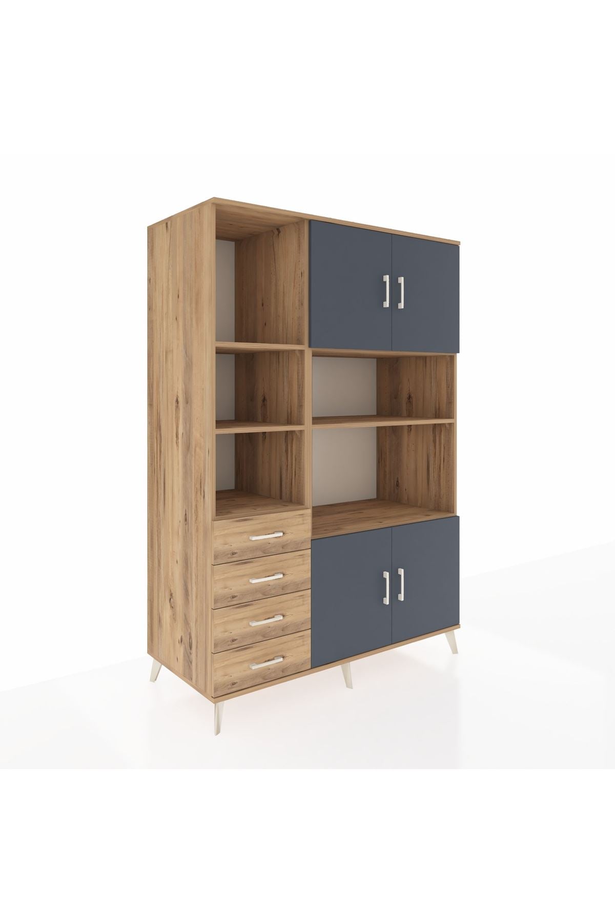 Kronos Dolap 8 Raflı 4 Çekmeceli 4 Kapaklı 132x59x195 Çam-Antrasit/Çam