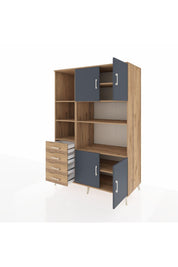 Kronos Dolap 8 Raflı 4 Çekmeceli 4 Kapaklı 132x59x195 Çam-Antrasit/Çam