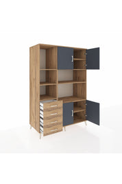 Kronos Dolap 8 Raflı 4 Çekmeceli 4 Kapaklı 132x59x195 Çam-Antrasit/Çam