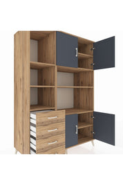 Kronos Dolap 8 Raflı 4 Çekmeceli 4 Kapaklı 132x59x195 Çam-Antrasit/Çam