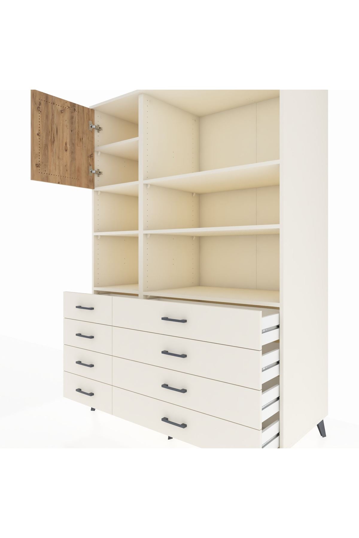 Kronos Dolap 7 Raflı 8 Çekmeceli Tek Kapaklı 132x59x195 Aytaşı-Çam/Aytaşı