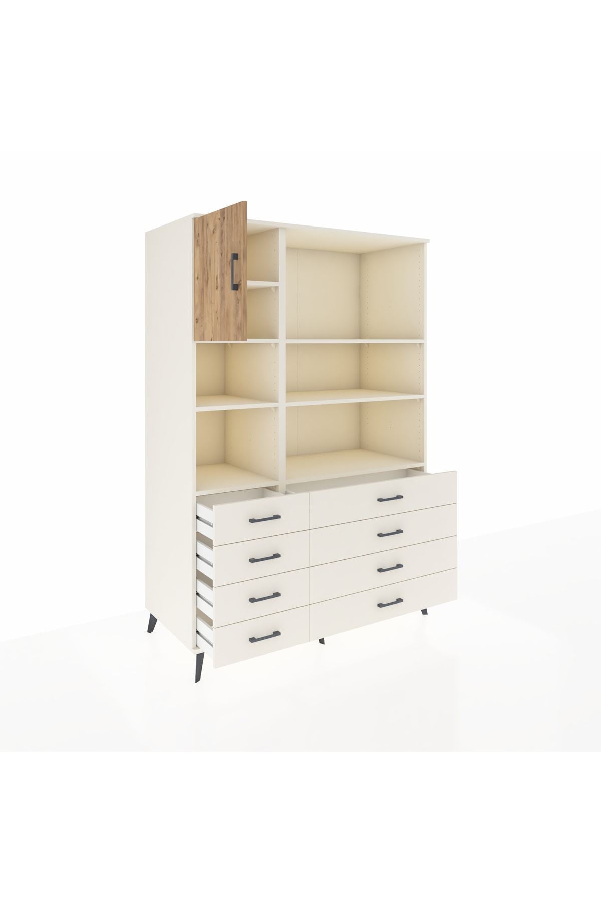 Kronos Dolap 7 Raflı 8 Çekmeceli Tek Kapaklı 132x59x195 Aytaşı-Çam/Aytaşı