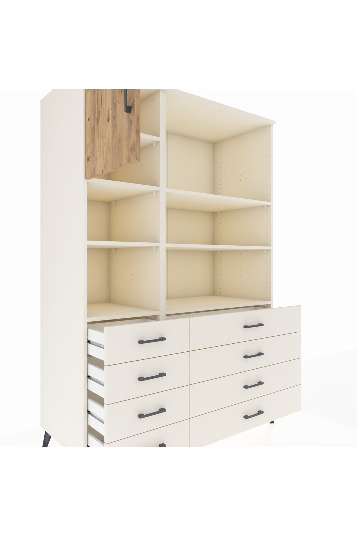 Kronos Dolap 7 Raflı 8 Çekmeceli Tek Kapaklı 132x59x195 Aytaşı-Çam/Aytaşı