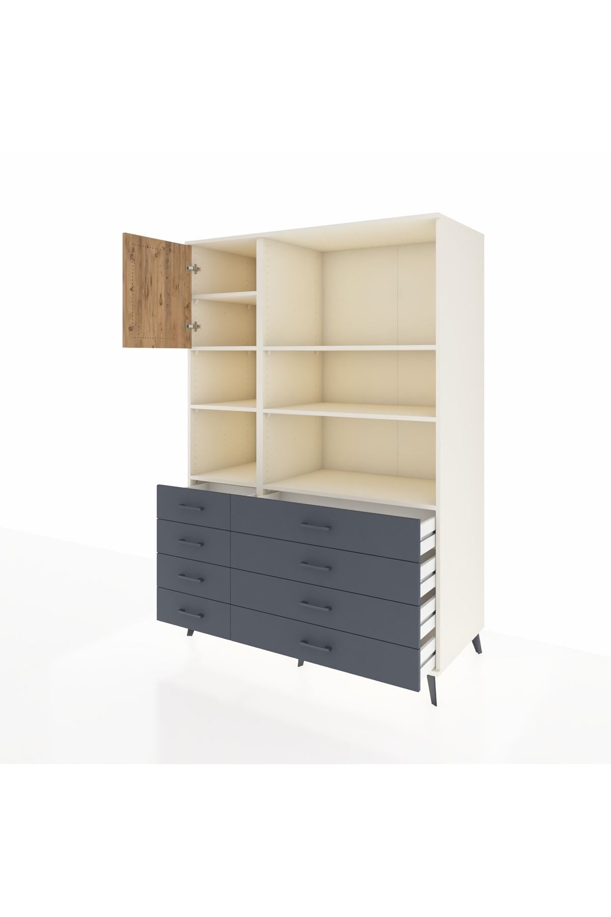 Kronos Dolap 7 Raflı 8 Çekmeceli Tek Kapaklı 132x59x195 Aytaşı-Çam/Antrasit