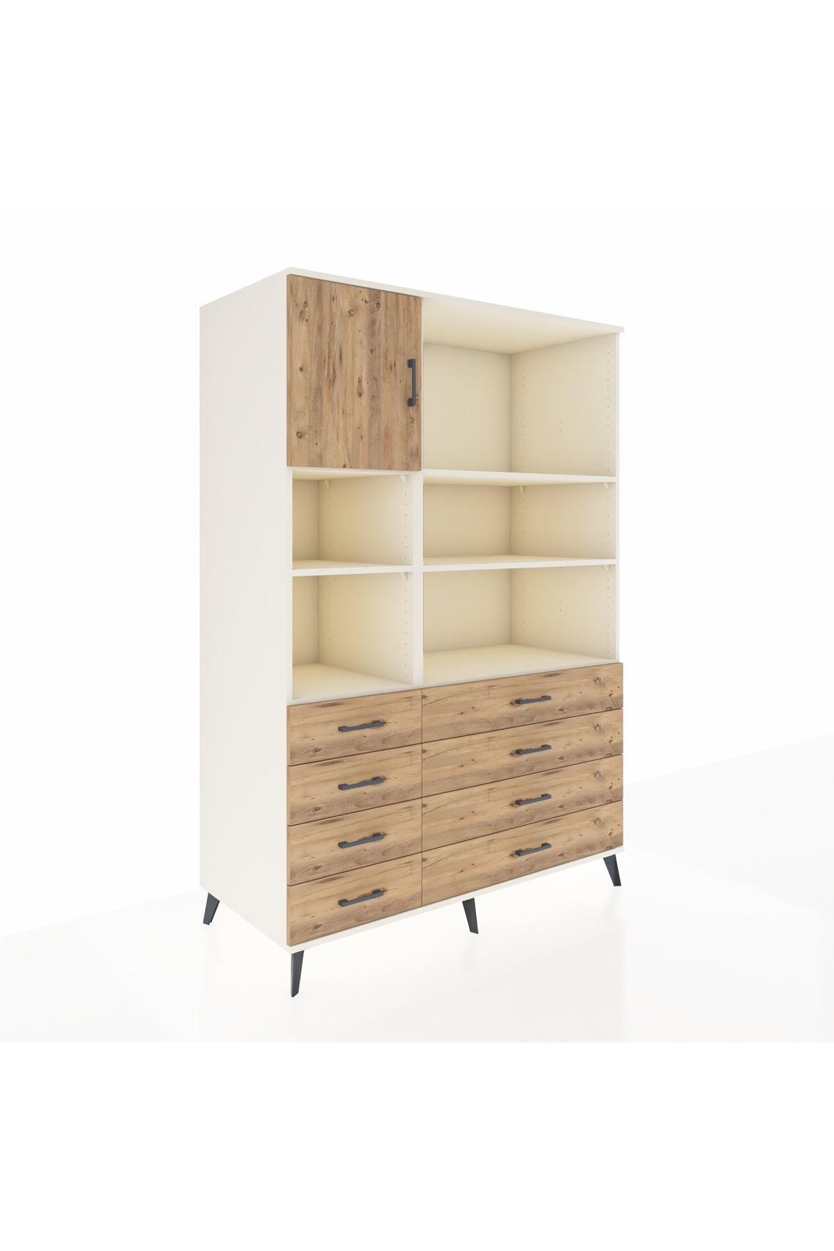 Kronos Dolap 7 Raflı 8 Çekmeceli Tek Kapaklı 132x59x195 Aytaşı-Çam/Çam