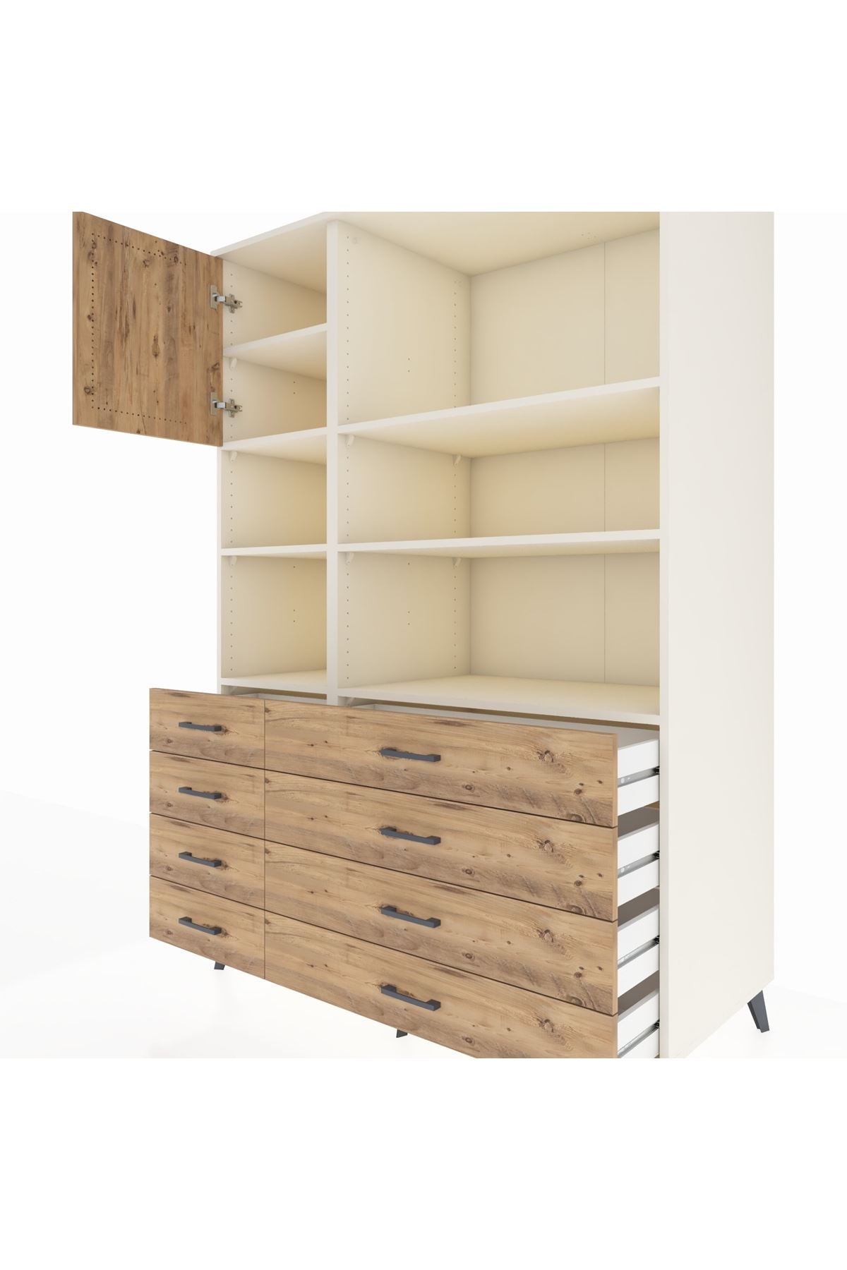 Kronos Dolap 7 Raflı 8 Çekmeceli Tek Kapaklı 132x59x195 Aytaşı-Çam/Çam