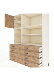 Kronos Dolap 7 Raflı 8 Çekmeceli Tek Kapaklı 132x59x195 Aytaşı-Çam/Çam