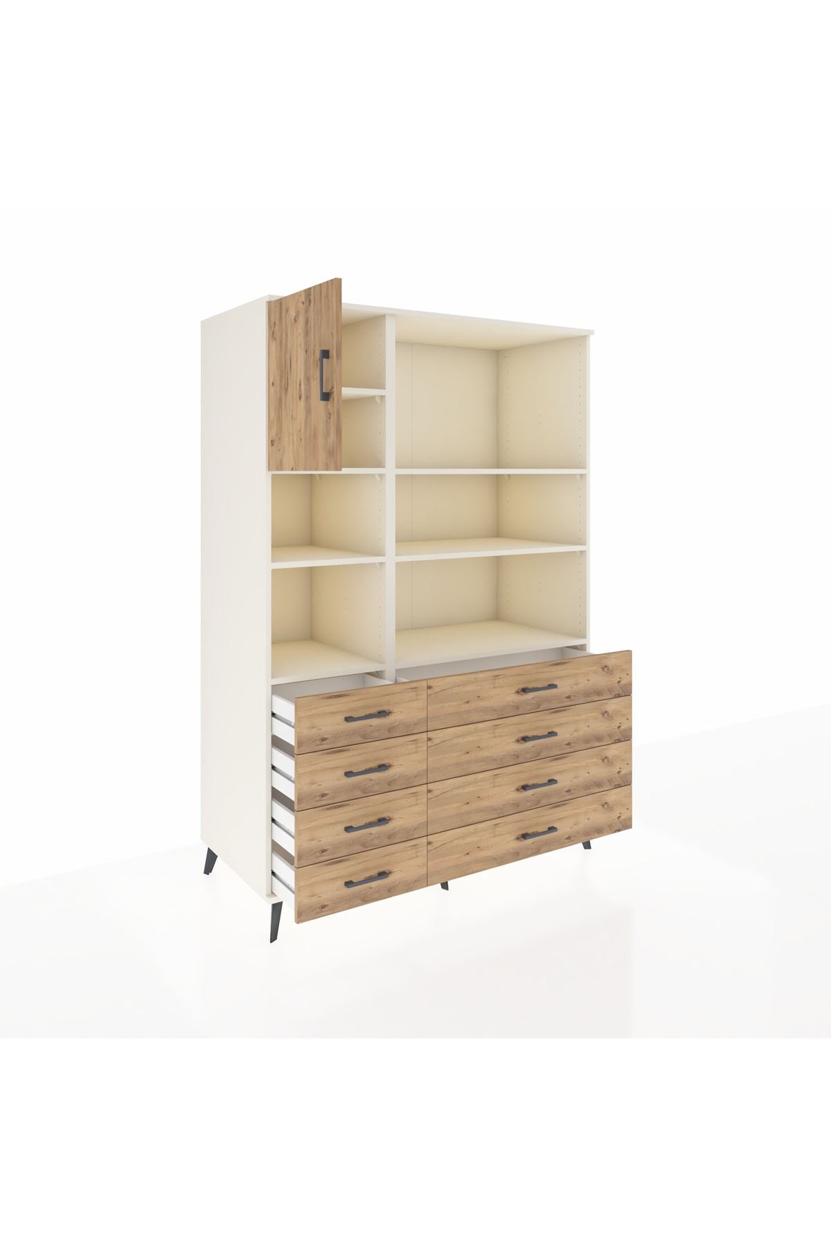 Kronos Dolap 7 Raflı 8 Çekmeceli Tek Kapaklı 132x59x195 Aytaşı-Çam/Çam