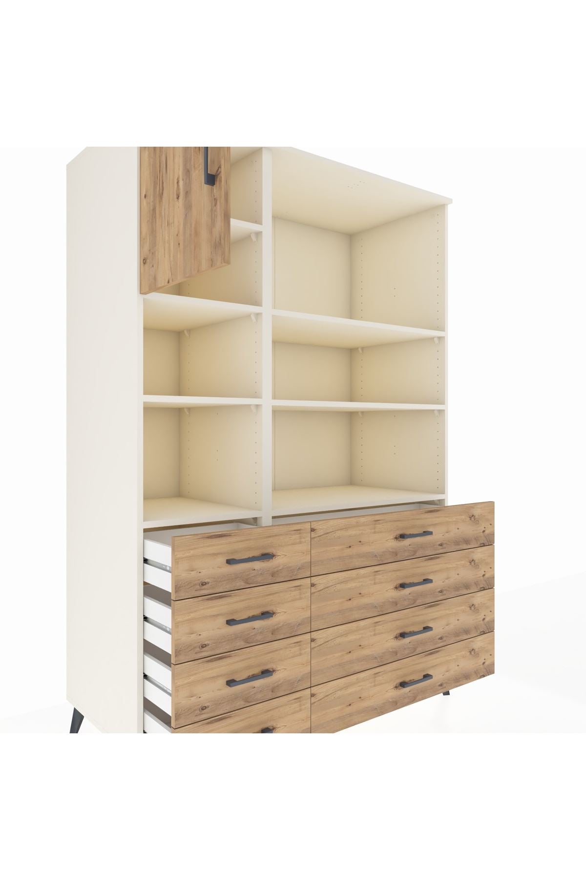 Kronos Dolap 7 Raflı 8 Çekmeceli Tek Kapaklı 132x59x195 Aytaşı-Çam/Çam